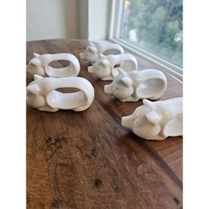 White Ceramic Pig Napkin Holders Vintage Lot Of 6